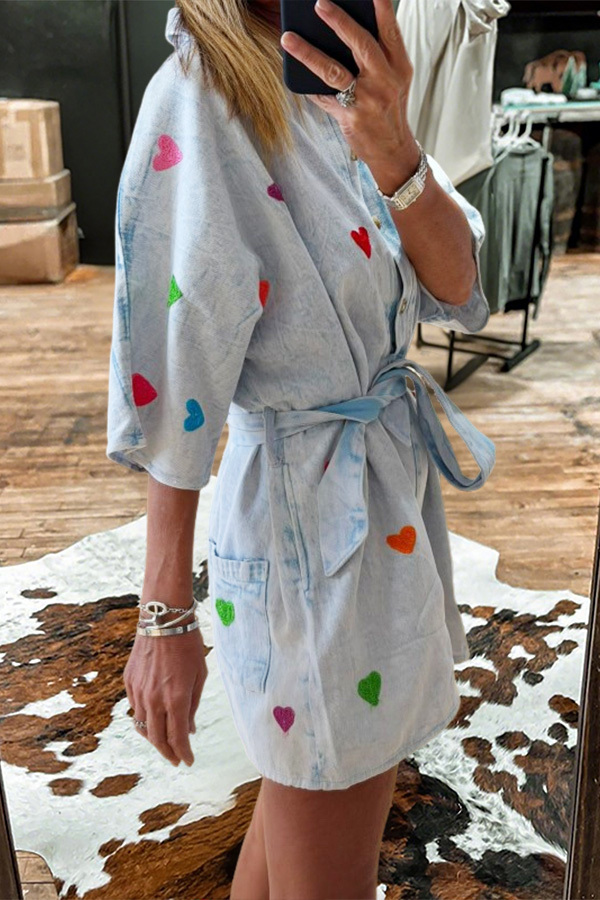 Star Tie Strap Washed Denim Romper