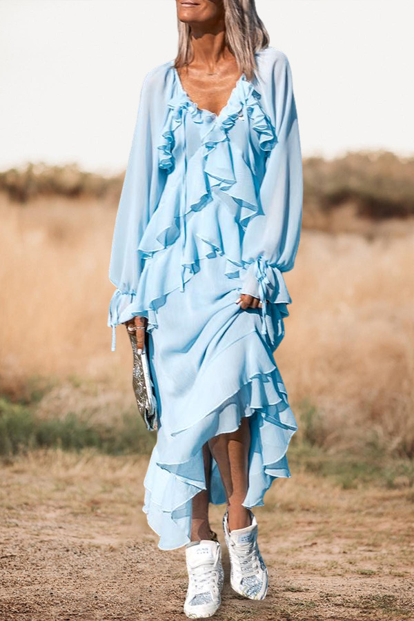 Vacation Beach Ruffled Chiffon Maxi Dress
