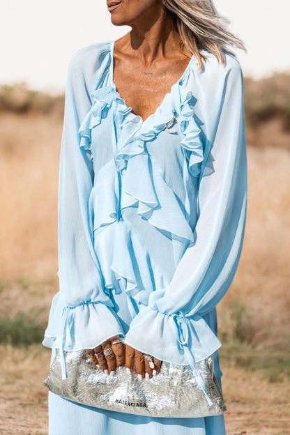 Vacation Beach Ruffled Chiffon Maxi Dress