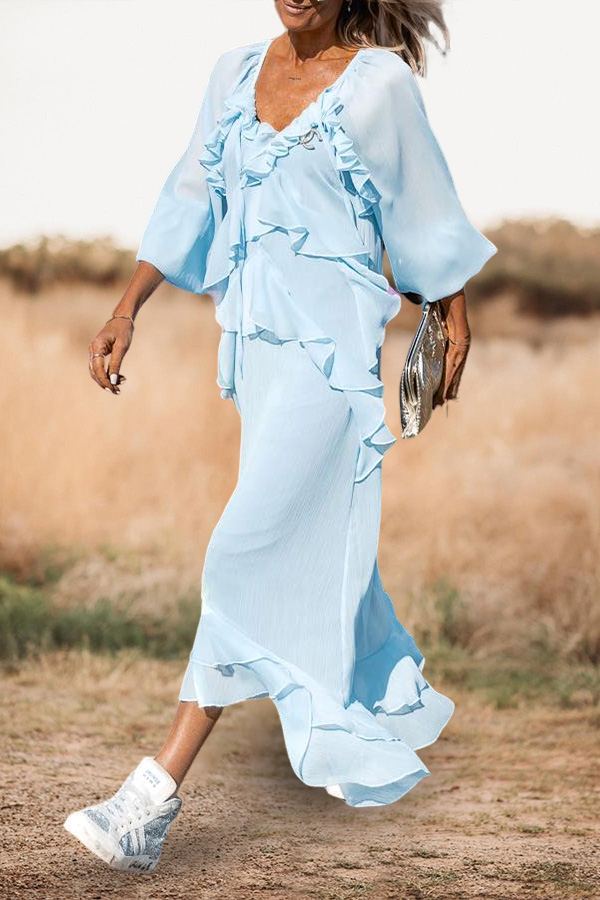Vacation Beach Ruffled Chiffon Maxi Dress