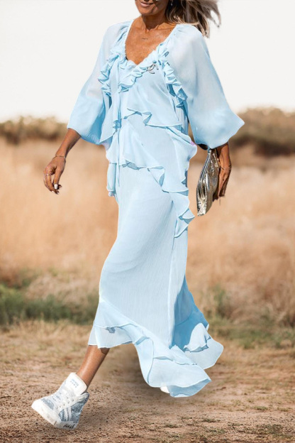 Vacation Beach Ruffled Chiffon Maxi Dress