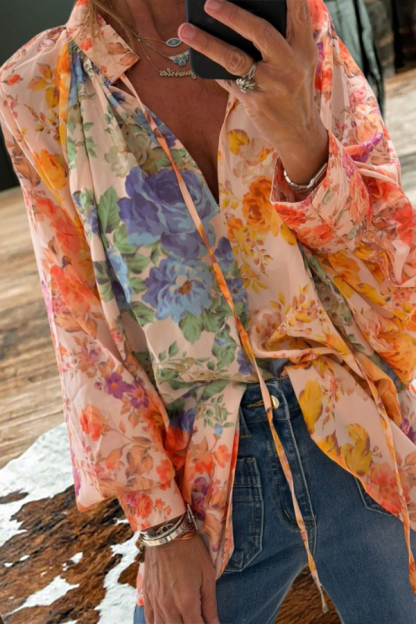 Sunshine Floral V-Neck Loose Fit Blouse