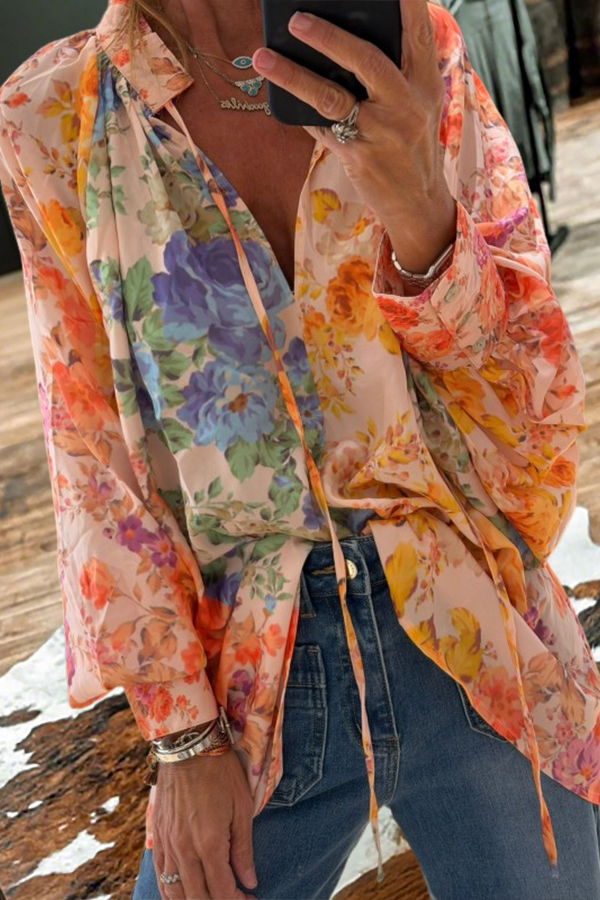 Sunshine Floral V-Neck Loose Fit Blouse