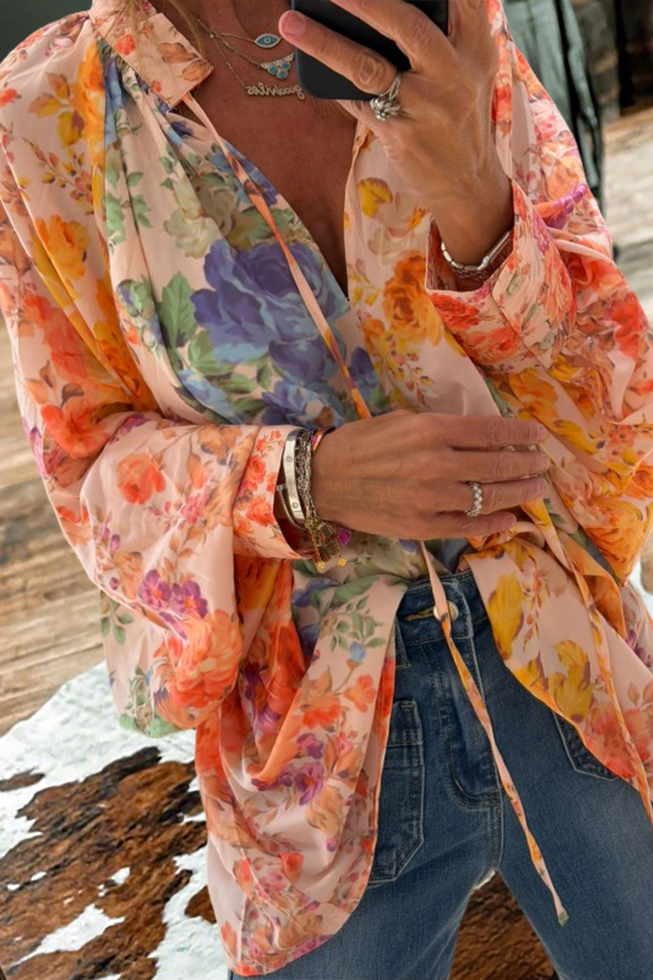 Sunshine Floral V-Neck Loose Fit Blouse