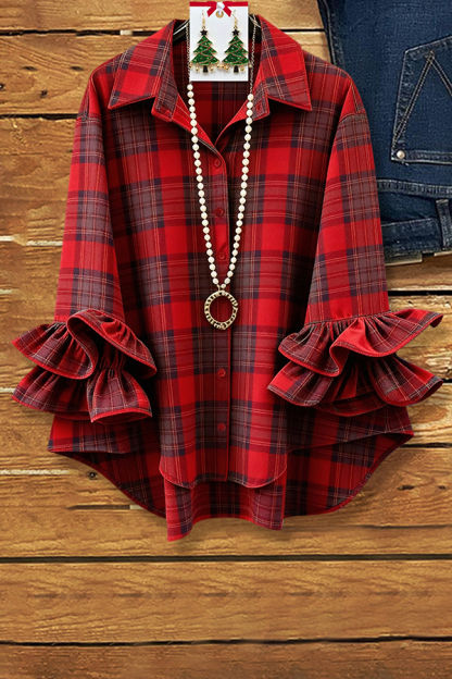 Classic Plaid Layered Ruffle Sleeve Shirt