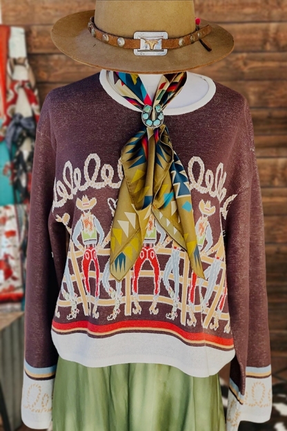 Retro Cute Texas Print Knit Sweater