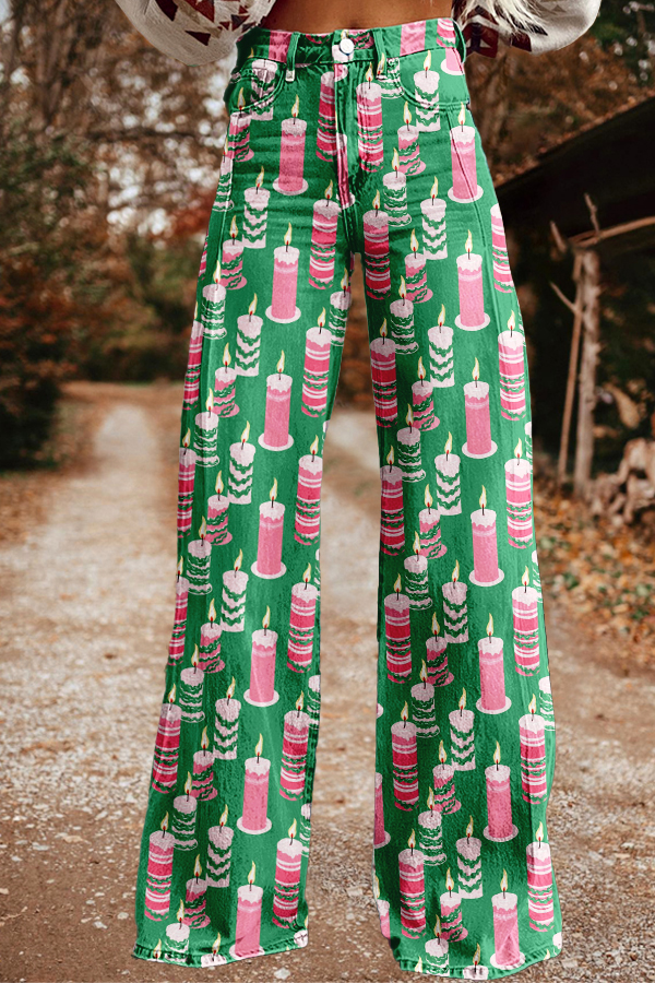 Hanukkah Color-Blocked Candle Wide-Leg Pants