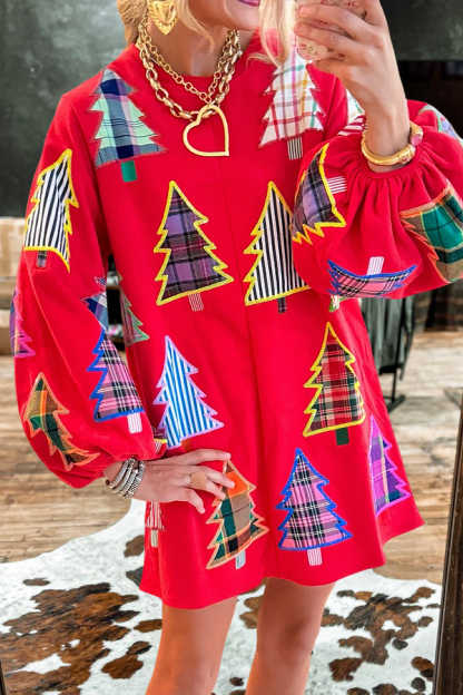 Classic Plaid Christmas Tree Sweatshirt Dress