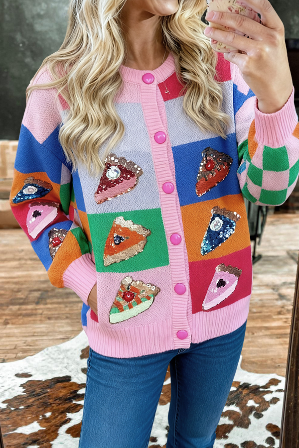 Cute Colorful Plaid Cake Knit Cardigan