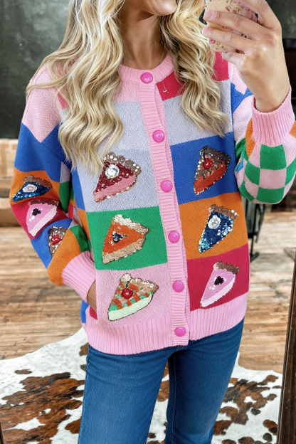 Cute Colorful Plaid Cake Knit Cardigan