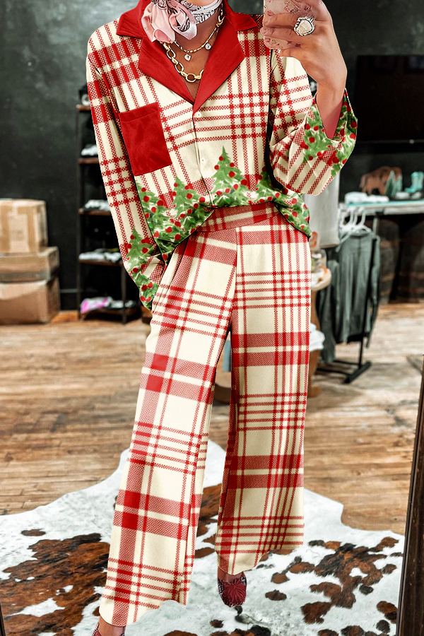 Classic Christmas Tree Plaid Pajama Set