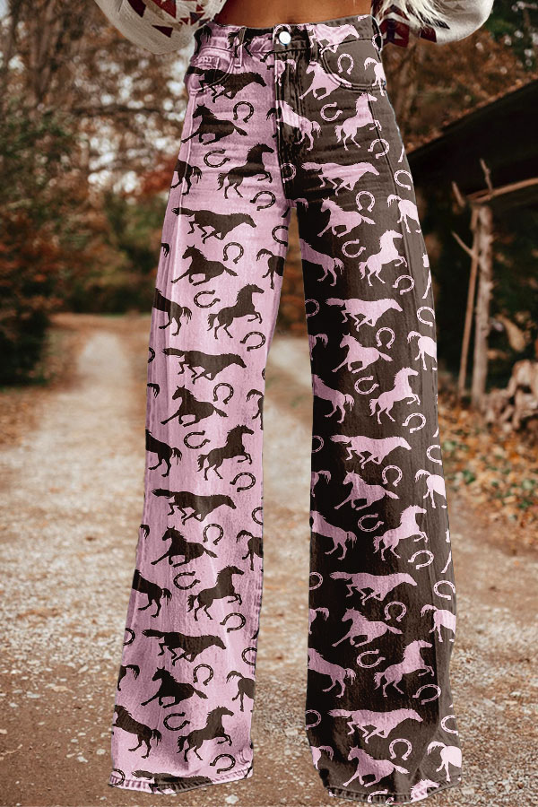 Retro Color-Blocked Wide-Leg Trousers