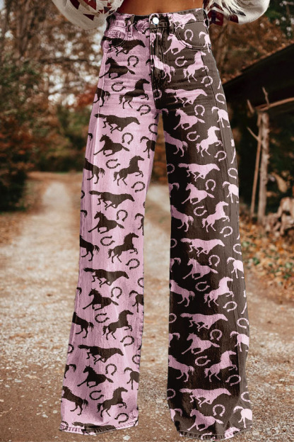 Retro Color-Blocked Wide-Leg Trousers