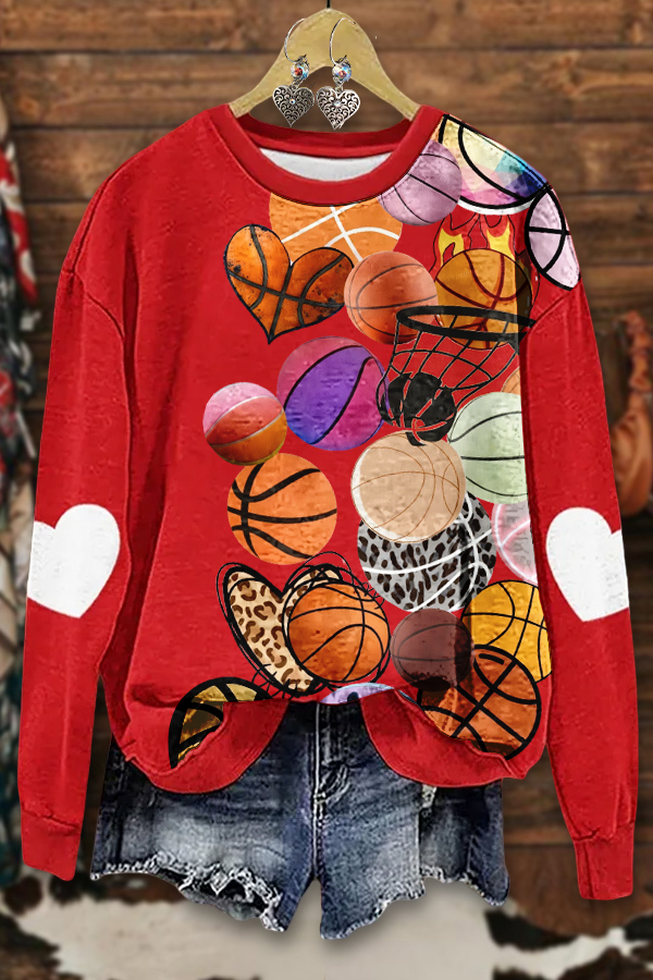 Casual Basketball Heart Print Sweatshirt