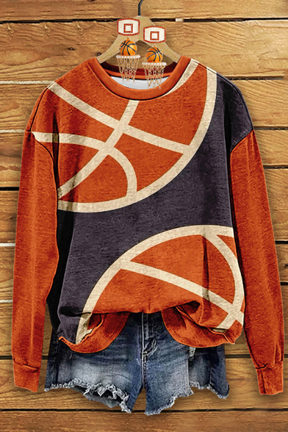 Retro Basketball Print Patchwork Sweatshirt