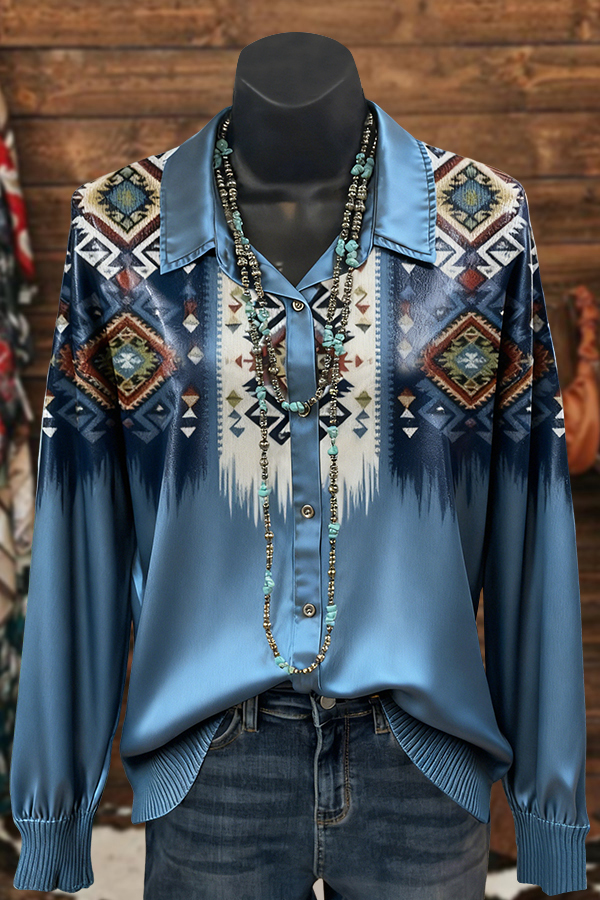 Western Geometric Print Button-Down Shirt
