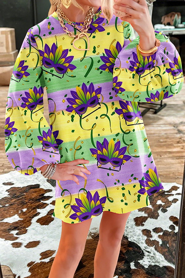 Classic Carnival Mask Print Dress