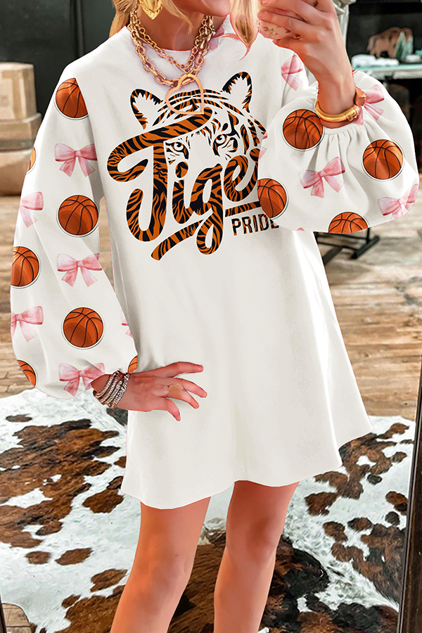 Sweet Basketball Tiger Print Sweatshirt Dress