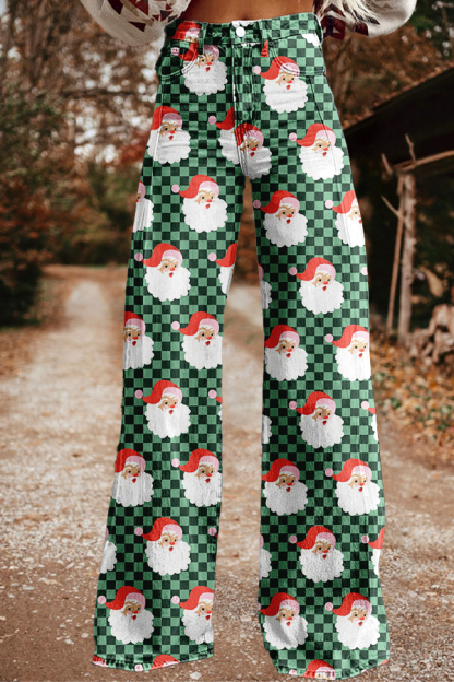 Western Santa Claus Plaid Wide-Leg Pants
