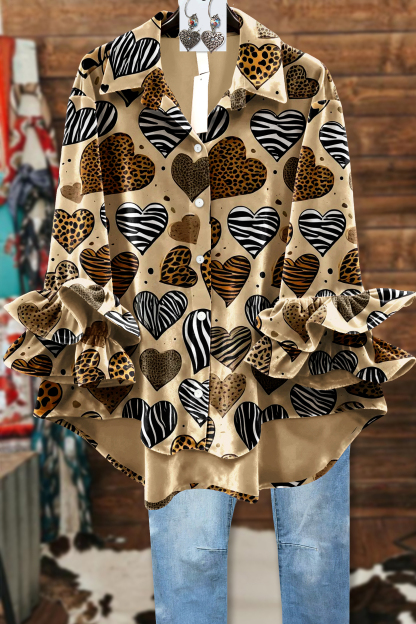 Velvet Heart Animal Print Ruffled Sleeve Top