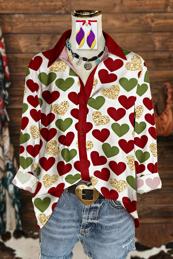 Retro Heart-Shaped Button-Up Shirt
