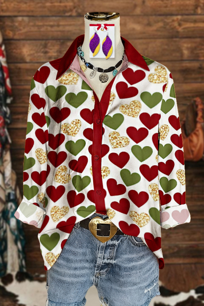 Retro Heart-Shaped Button-Up Shirt