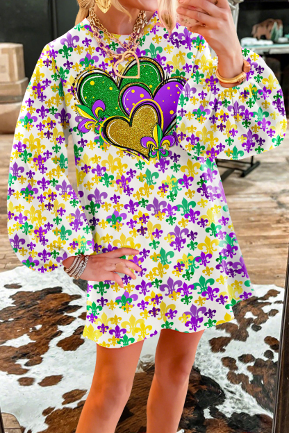 Mardi Gras Fleur-De-Lis Sparkling Heart Sweatshirt Dress