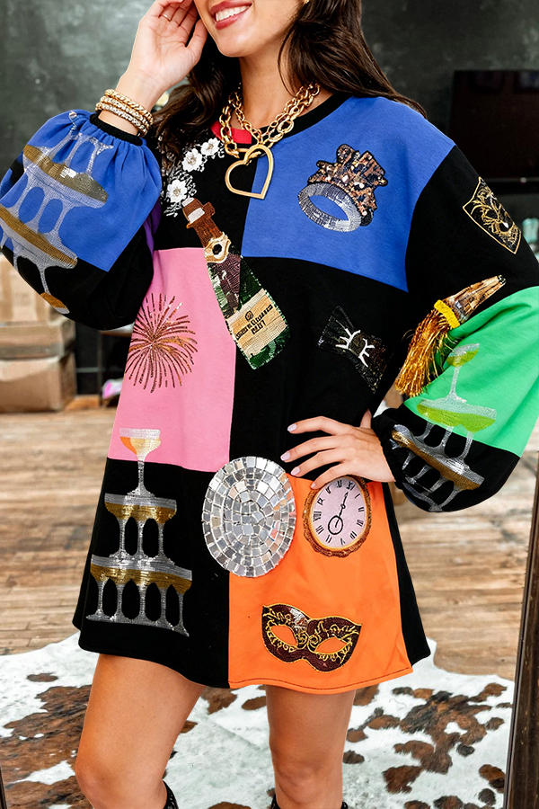 Mardi Gras Color-Blocked Sweatshirt Dress