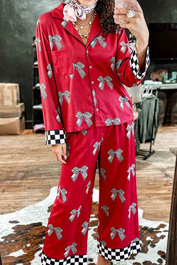 Retro Bow Plaid Pajama Set