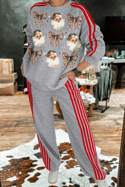 Santa Claus Striped Top And Pants Two-Piece Set