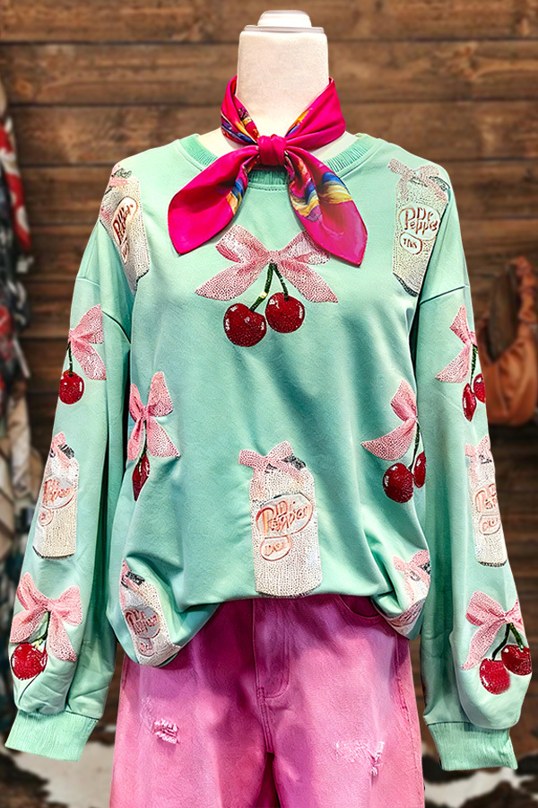 Sweet And Sparkly Cherry Round Neck Sweatshirt