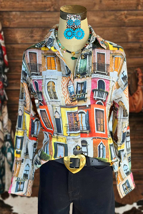 Retro Western Architecture Print Shirt