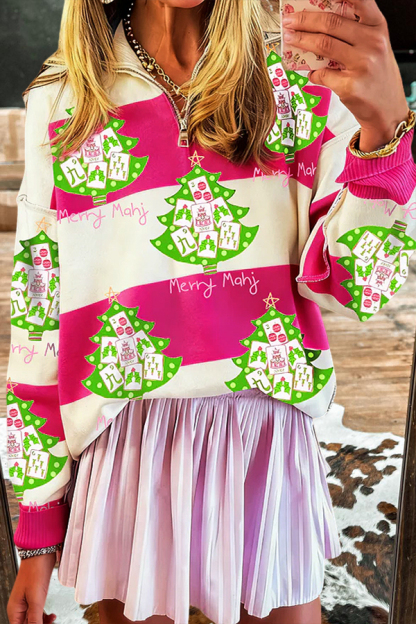 Mahjong Christmas Tree Striped Zip-Up Sweatshirt