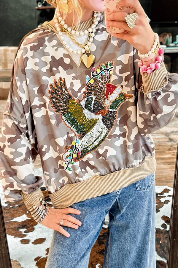 Christmas Bird Camouflage Print Sweatshirt
