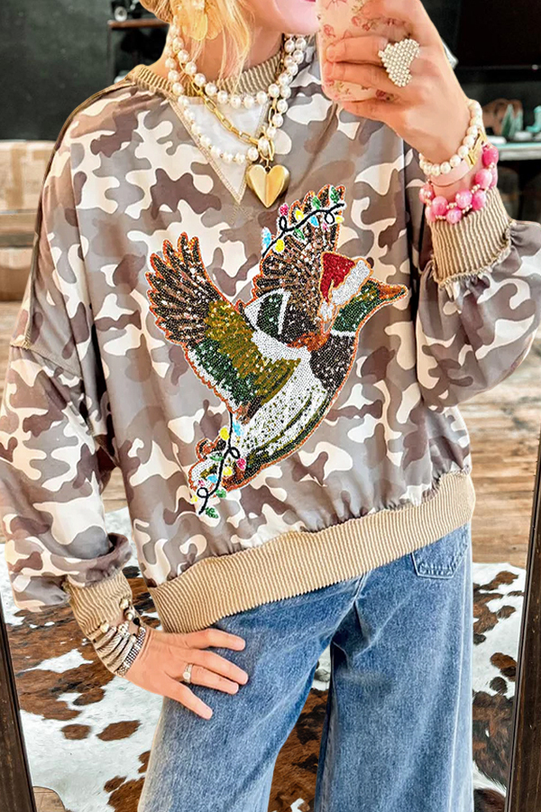 Women's top | Christmas Bird Camouflage Print Sweatshirt |westernfeelings