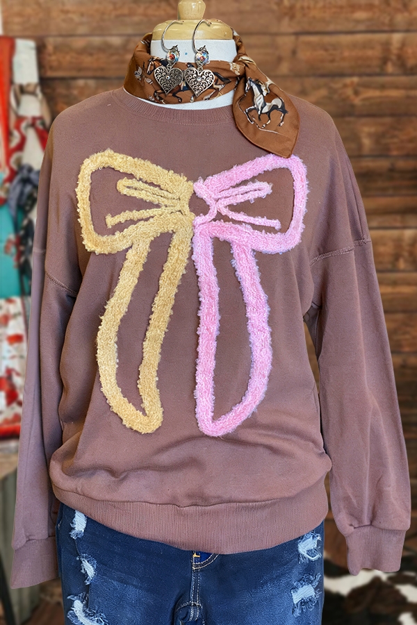 Retro Sweet Color-Blocked Bow Sweatshirt