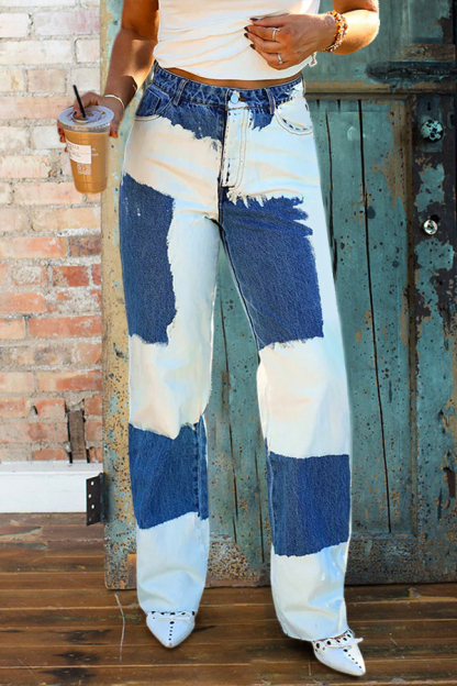 Western Cowboy Style Color-Blocked Wide-Leg Pants