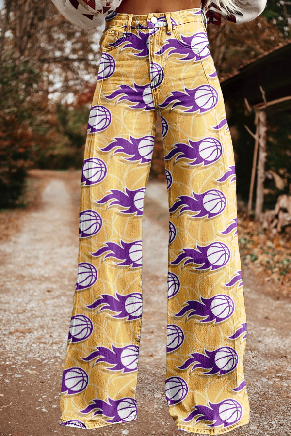 Game Day Basketball Print Wide-Leg Pants