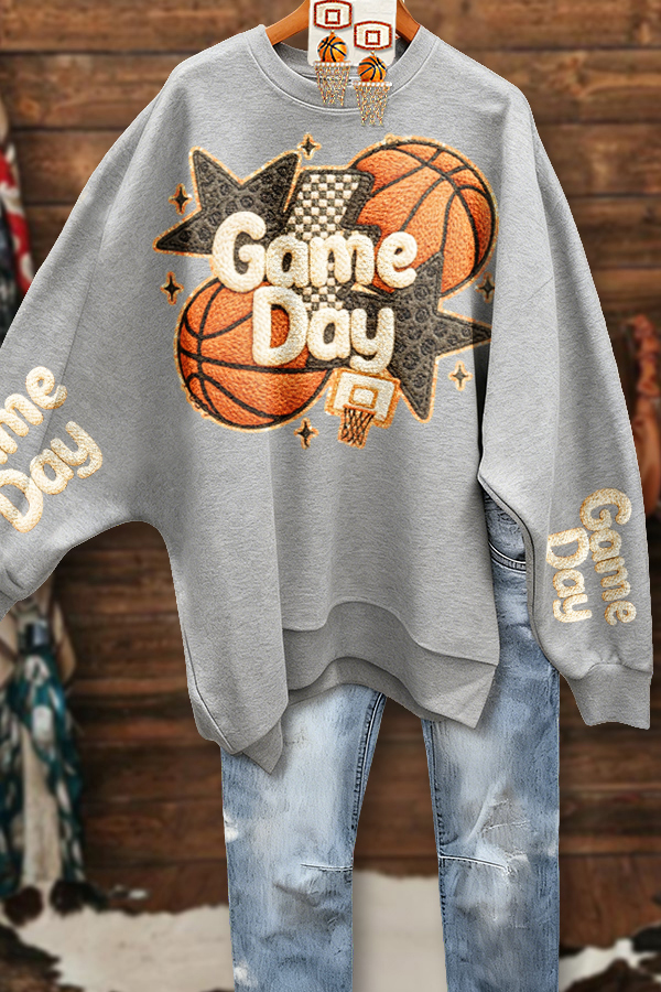 Game Day Basketball Batwing Sleeve Sweatshirt
