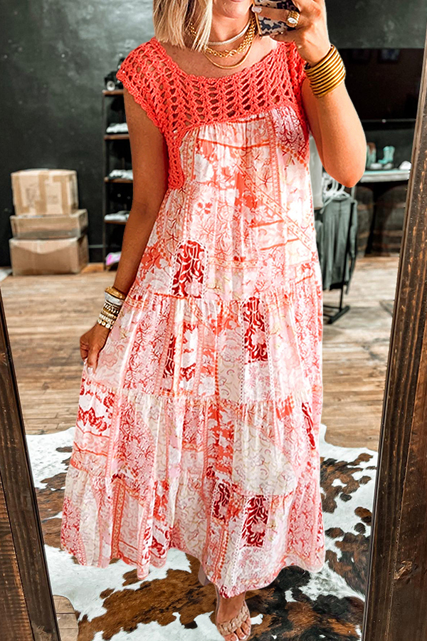 Women's dress | Bohemia Flowing Crochet Mesh Cake Long Dress |westernfeelings