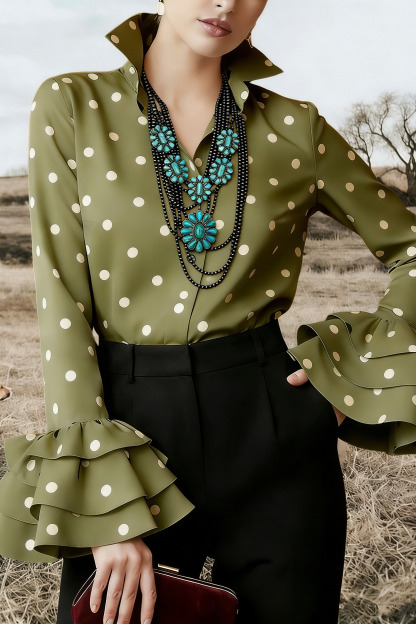 Classic Polka Dot Layered Ruffle Sleeve Shirt