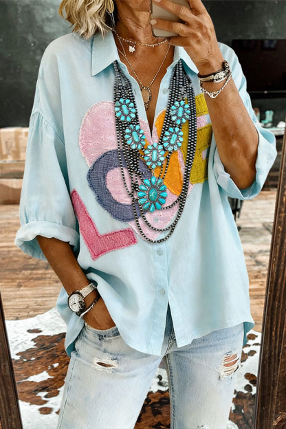 Casual Heart Patchwork Button-Up Shirt
