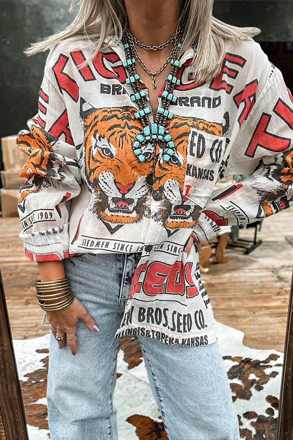 Stylish And Cozy Linen Tiger Print Shirt