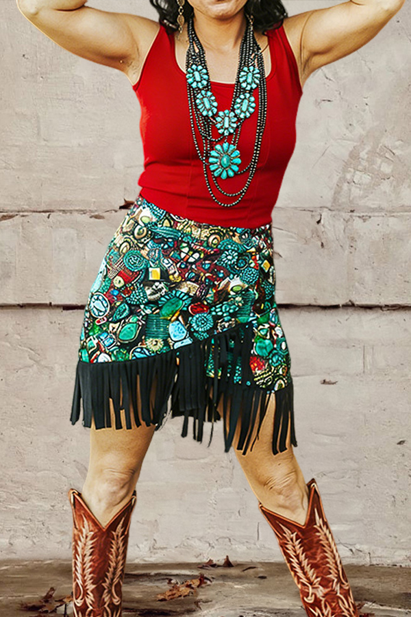 Western Turquoise Jewelry Tassel Skirt