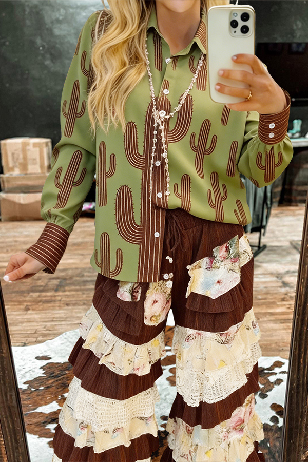 Retro Cotton Cactus Button-Down Shirt