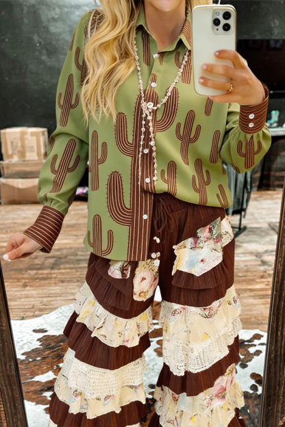 Retro Cotton Cactus Button-Down Shirt