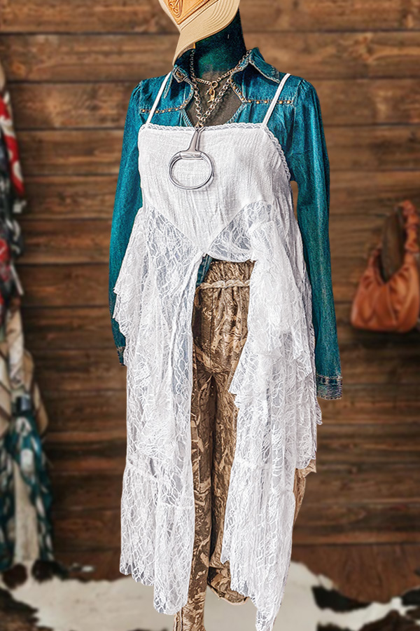 Vacation Cotton Linen Lace Patchwork Long Camisole