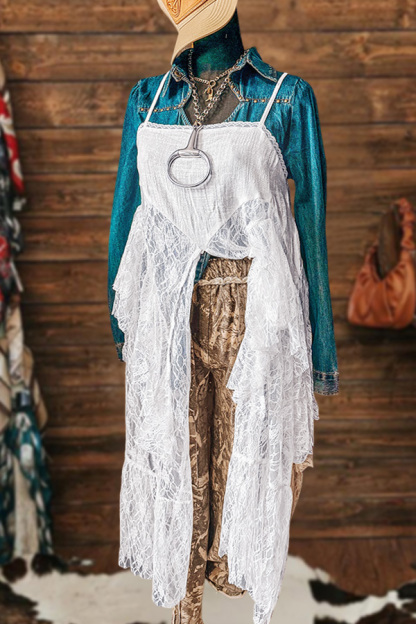 Vacation Cotton Linen Lace Patchwork Long Camisole