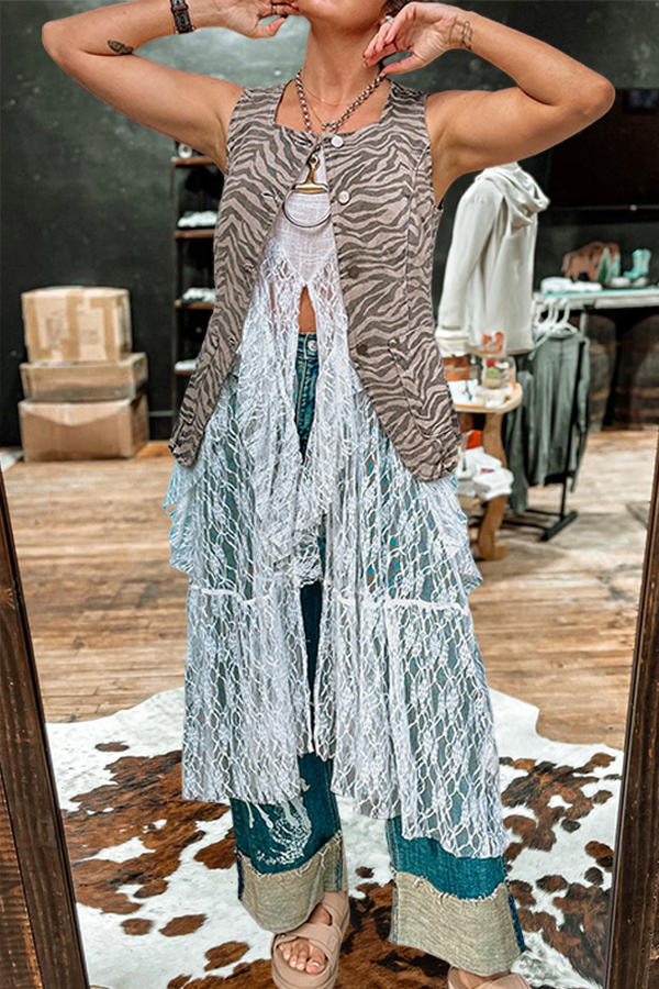 Vacation Cotton Linen Lace Patchwork Long Camisole