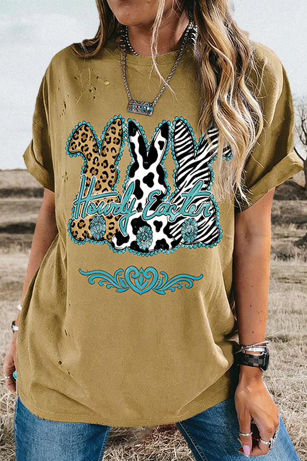 Western Easter Bunny Distressed T-Shirt